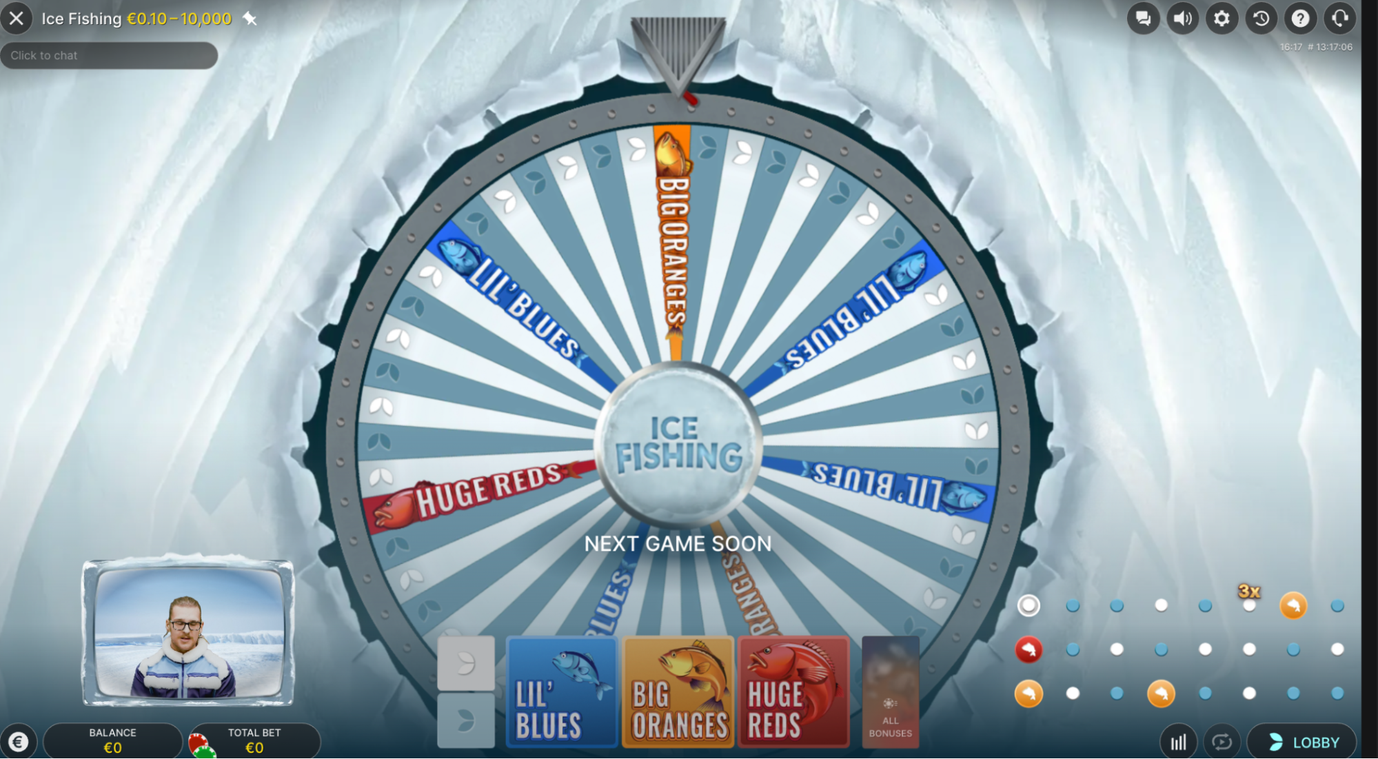 Ice Fishing Live-Gameshow von Evolution — Arktisches Studio mit Host und virtuellem Rad